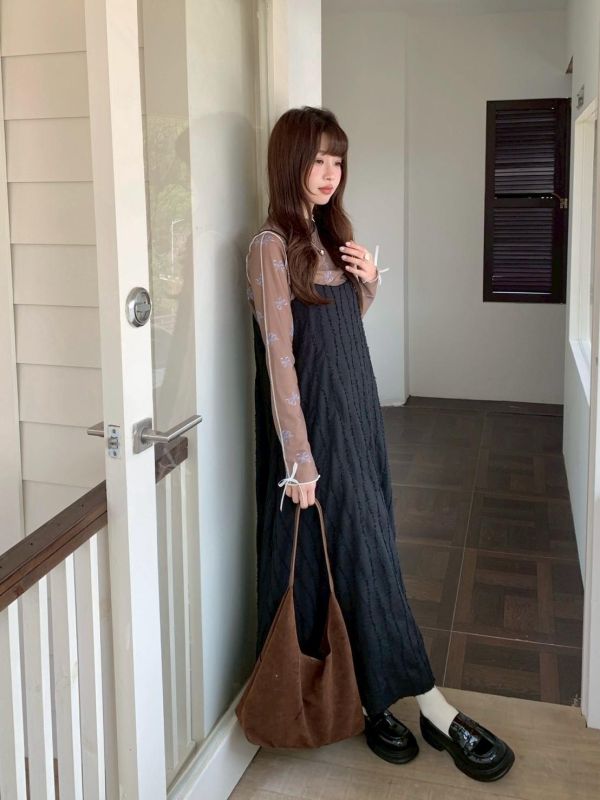 南法微風 吊帶洋裝 韓系細肩帶長洋裝 春日氣質洋裝(2色） 