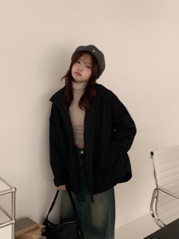 自訂款 極簡系女孩必備外套 立領壓褶棉面 寬鬆防風版型（3色） 