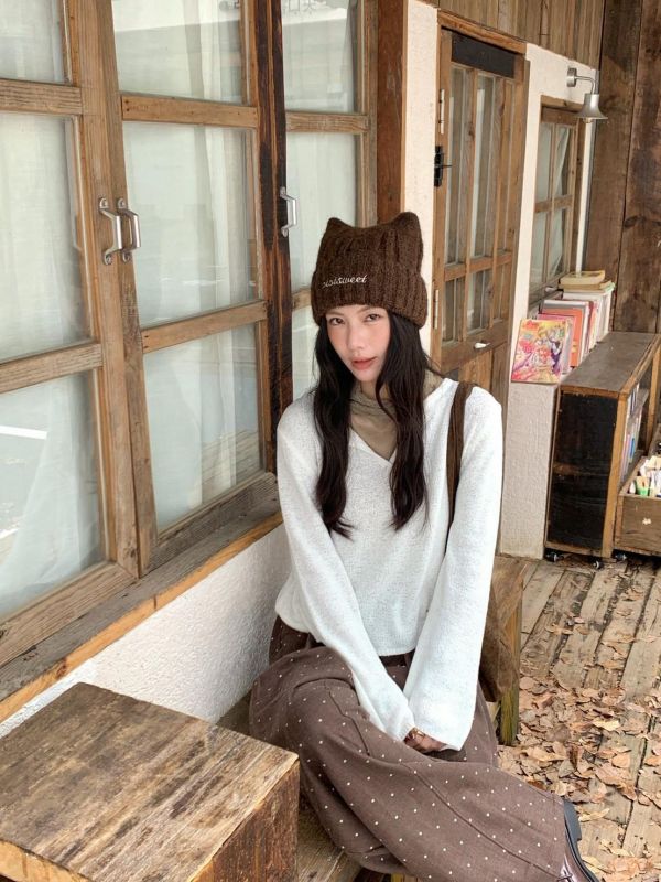 秋日柔霧針織 V領長袖針織上衣 韓系慵懶薄針織(4色） 