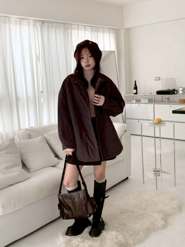 自訂款 極簡系女孩必備外套 立領壓褶棉面 寬鬆防風版型（3色） 