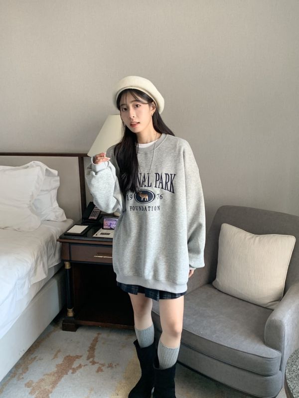 楓糖少女 寬鬆刺繡Over size大學T 