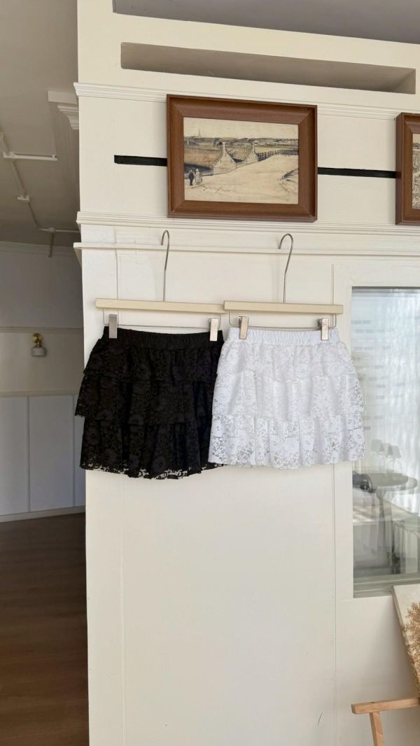 春日花語 蕾絲蛋糕裙 韓系甜妹層次短裙 高腰顯瘦 約會感百搭短裙（2色） 