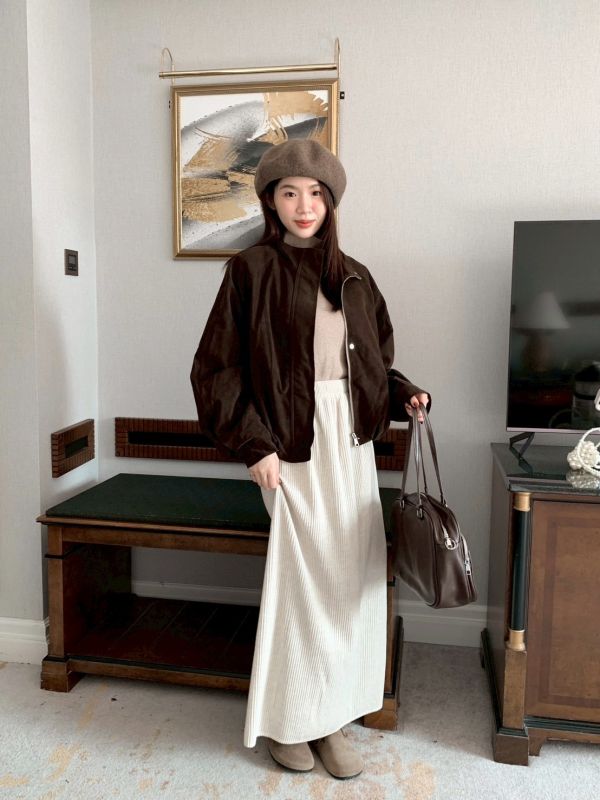 韓系軟霧日常 壓摺針織半裙 顯瘦日常款 