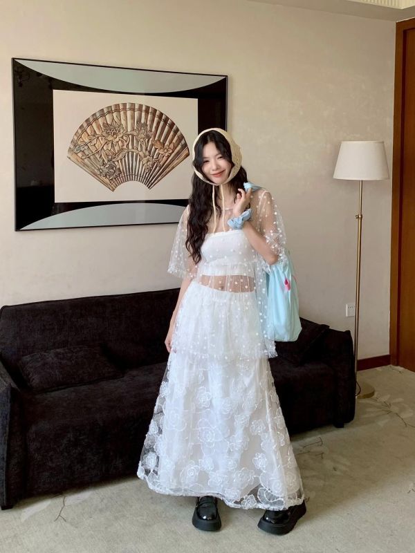 自訂款 誓約花影 立體花紋蕾絲長裙（婚禮優雅款）（2色） 