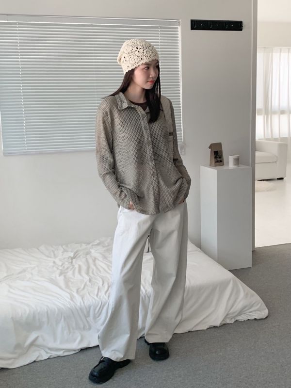 自訂款夏末的風 針織排扣襯衫 
