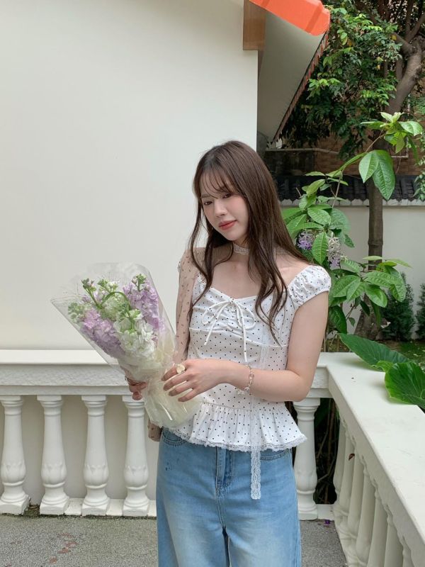 花霧戀愛莊園 綁帶方領上衣 輕甜顯瘦上衣（2色） 