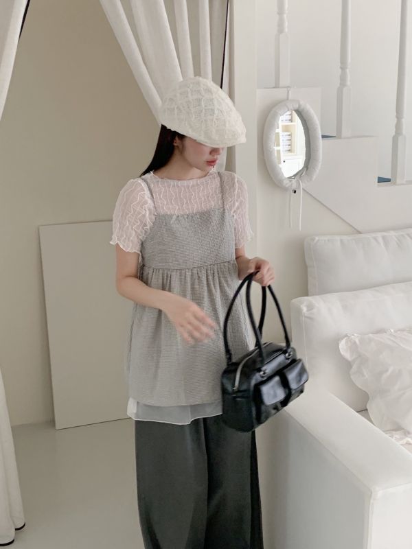 鄰家女孩格紋綁帶背心 