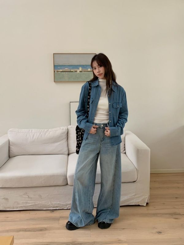 歐洲街角日常 短版牛仔襯衫 雙口袋設計 顯比例百搭襯衫（2色） 