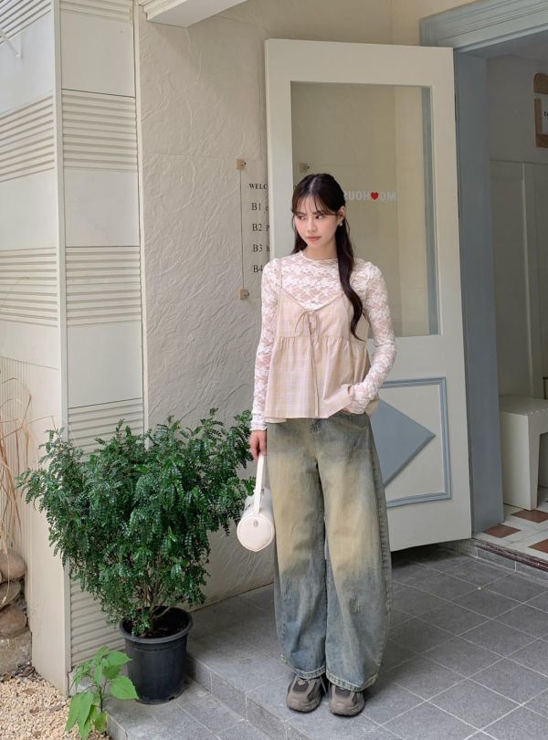 流浪日光刷色牛仔長褲 高腰彎刀顯瘦版 