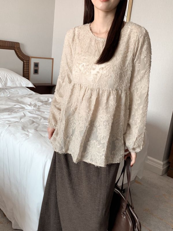 自訂款 晨光輕吻 柔霧羽 立體紋路毛絨感上衣 