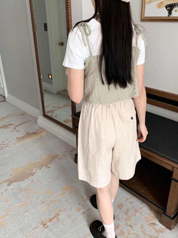 春天的微風 真兩件式花邊吊帶+白短T 