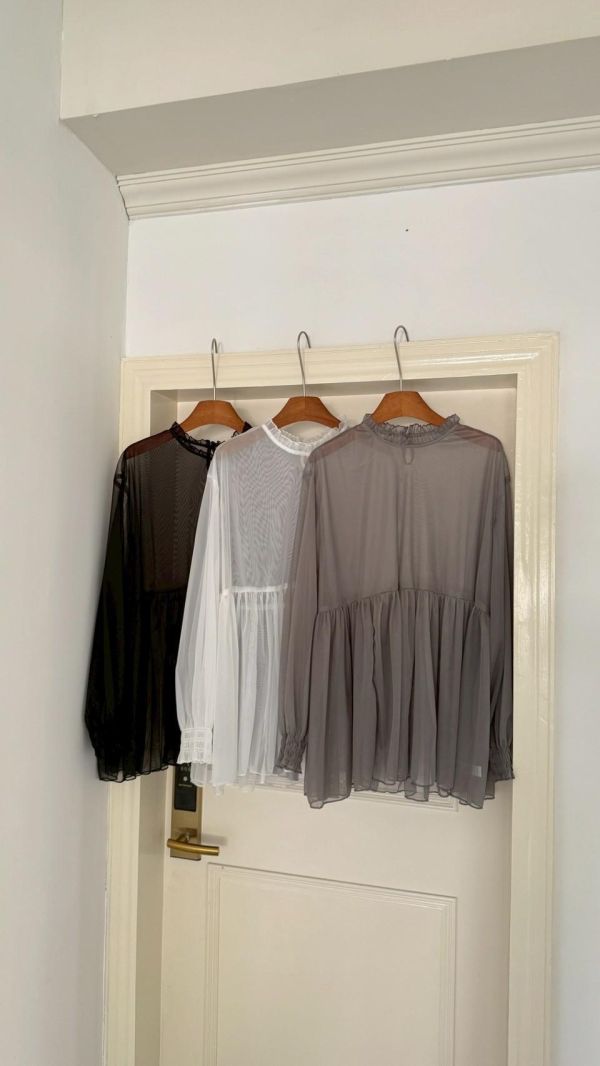 雲霧娃娃 網紗上衣 韓系透膚長袖顯瘦上衣 百搭氣質上衣（3色） 