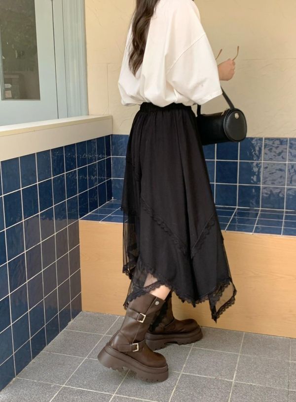 剛剛好的溫柔不規則長裙 韓系飄逸高腰裙 氣質層次穿搭（2色） 