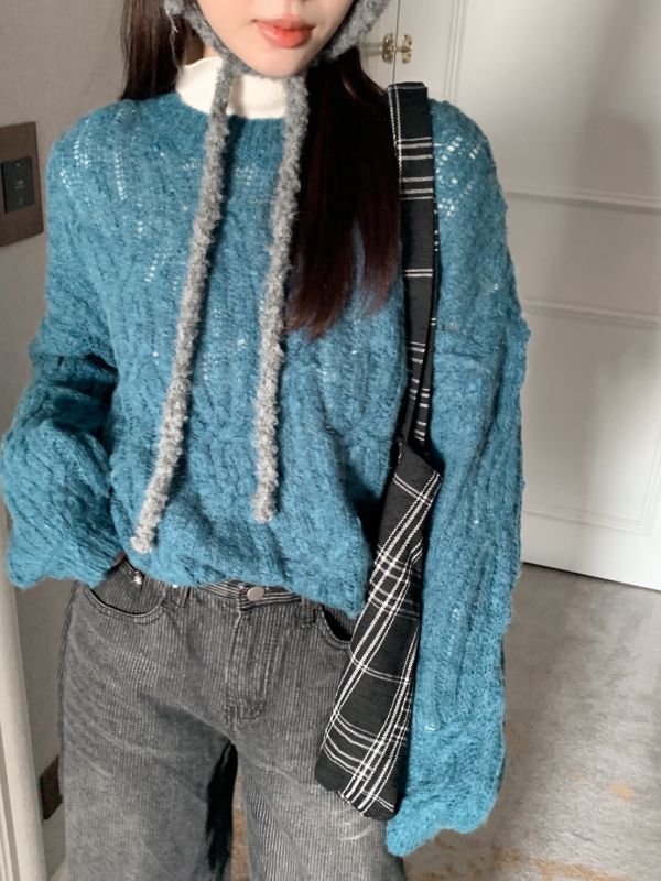 自訂款 奶油編織 立體麻花厚針織上衣 顯瘦寬鬆款（3色） 