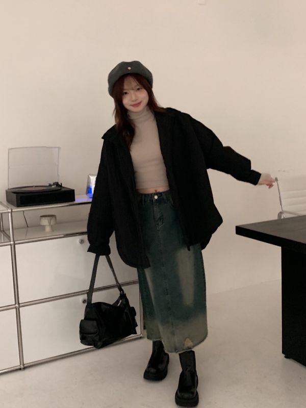 在舊時光裡散步 做舊刷色A字長裙 微破壞高腰設計 顯瘦復古風（S-XL) 