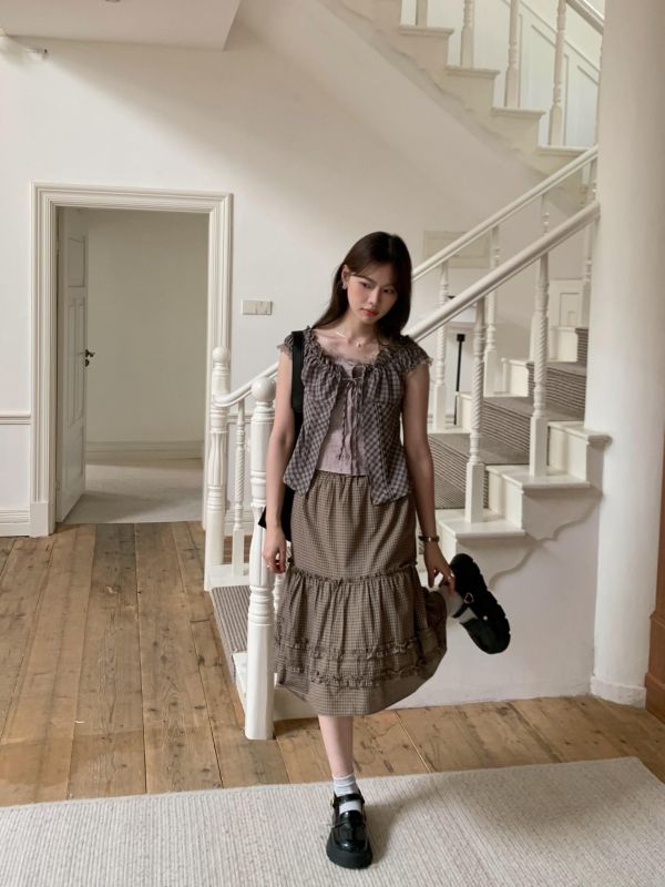 小眾氛圍款  拼接設計 蝴蝶結綁帶 小性感短版顯瘦上衣（2色） 