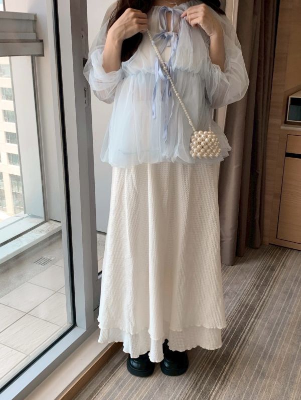 回眸傾城鬆緊帶雙層後開衩長裙 (3色) 