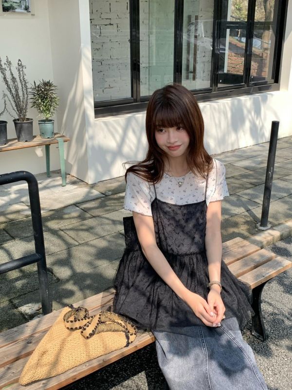花霧蕾絲網紗背心 韓系甜美網紗背心 小隻女孩百搭疊穿（3色） 