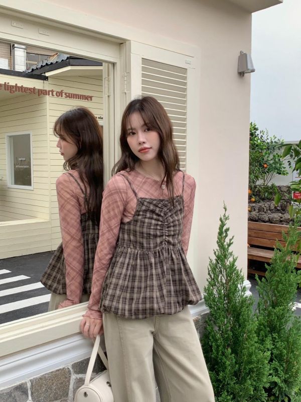 午後書店日常 格紋細肩澎感背心（3色） 