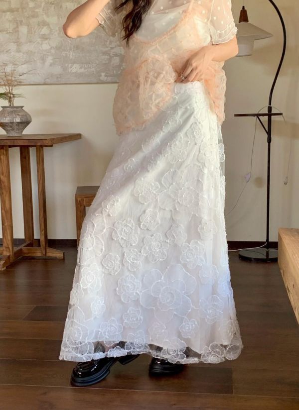 自訂款 誓約花影 立體花紋蕾絲長裙（婚禮優雅款）（2色） 