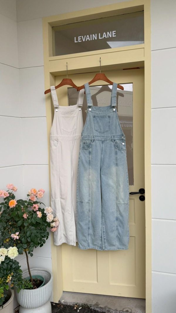 晨霧莊園 寬版吊帶牛仔長褲 法式慵懶感日常穿搭（2色） 