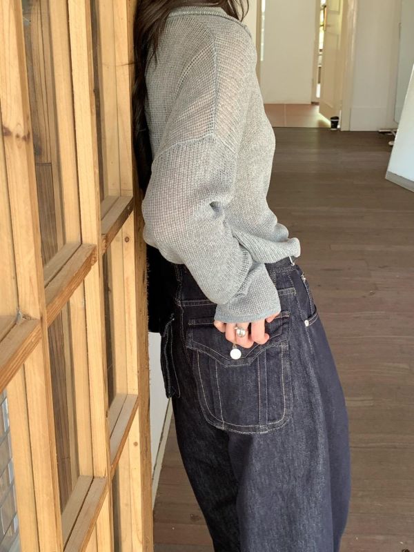 深夜街拍牛仔褲 韓系高腰顯瘦牛仔褲 女生百搭寬褲 復古深色牛仔褲（S-XL) 