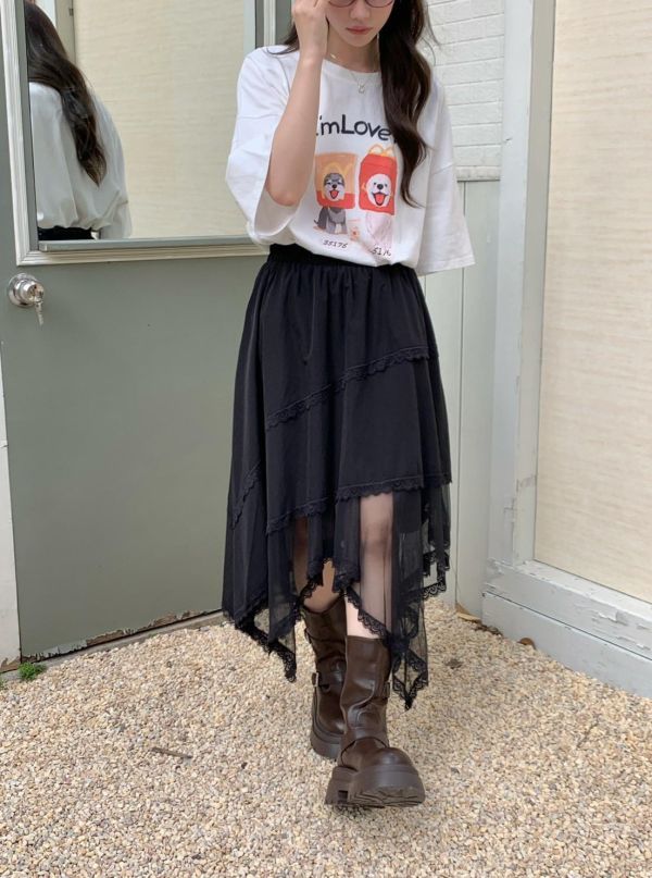 剛剛好的溫柔不規則長裙 韓系飄逸高腰裙 氣質層次穿搭（2色） 