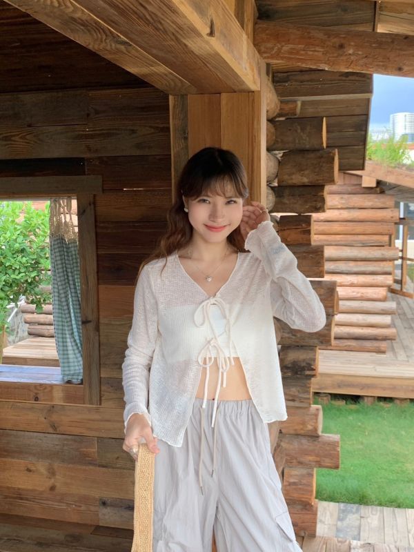 山系少女必備 兩面穿綁帶罩衫 