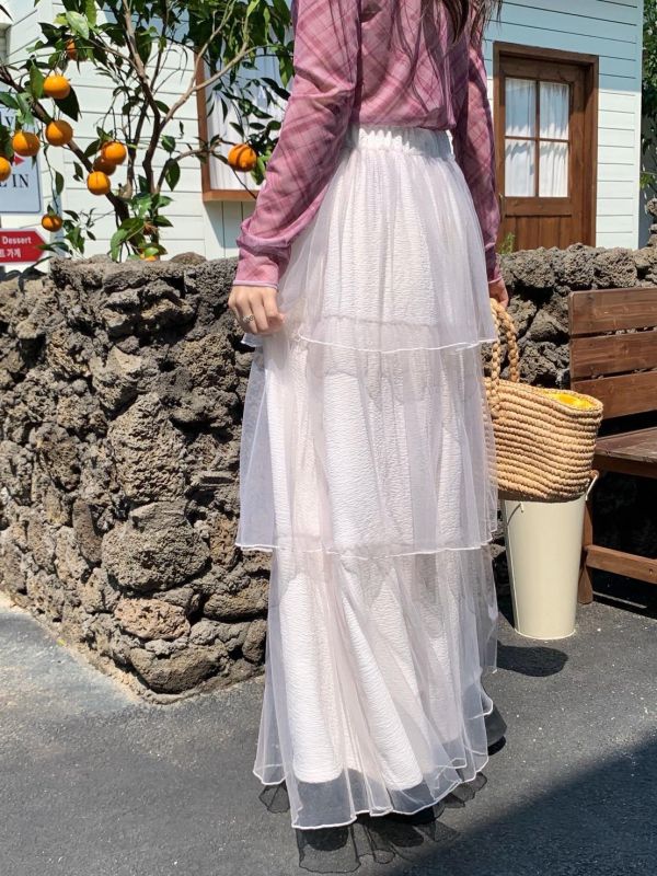 巴黎晨霧仙氣感 多層紗裙 高腰長裙 蛋糕裙(3色） 