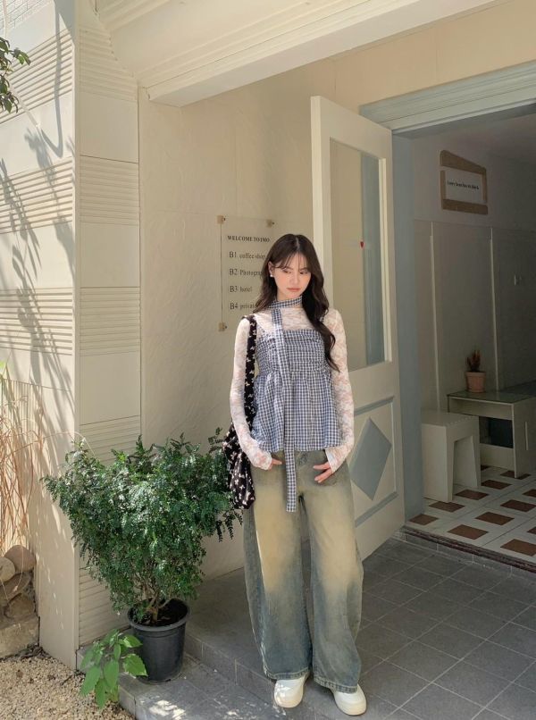 流浪日光刷色牛仔長褲 高腰彎刀顯瘦版 