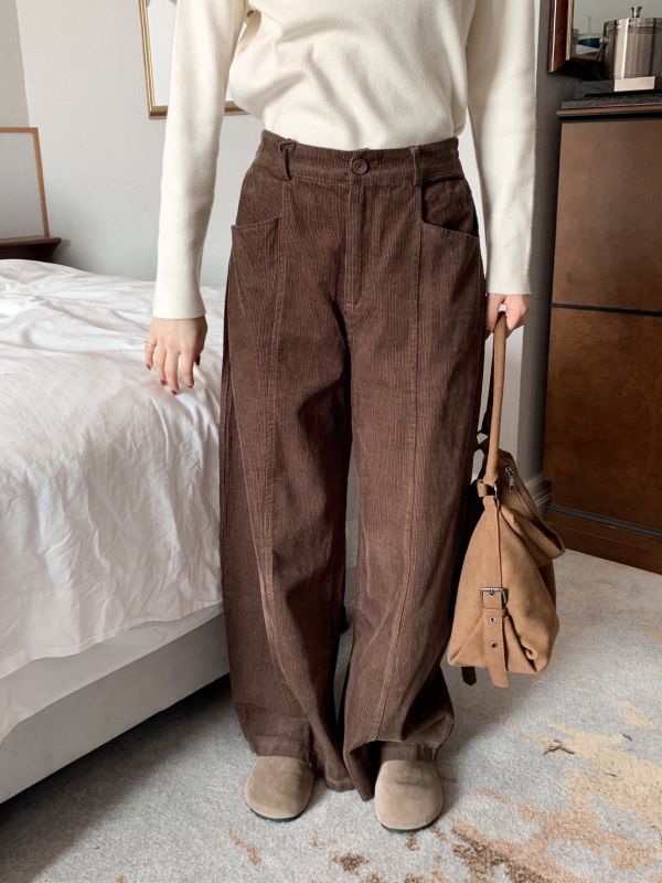 自訂款 煙燻玫瑰 暖光燈芯絨直筒寬褲 溫柔與質感的冬日組合 