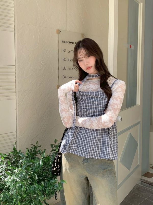 初戀日記 格紋背心 韓系甜感小可愛 顯瘦傘狀上衣（3色） 