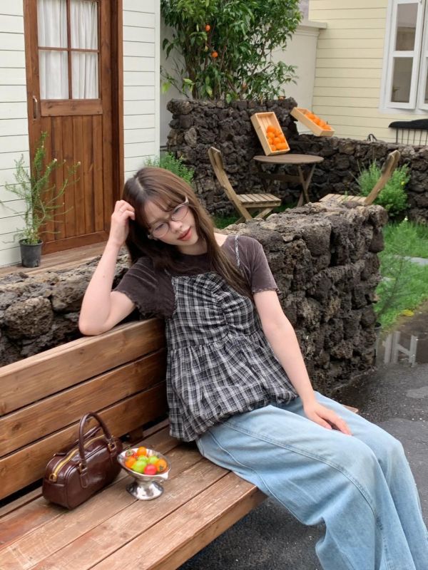 午後書店日常 格紋細肩澎感背心（3色） 