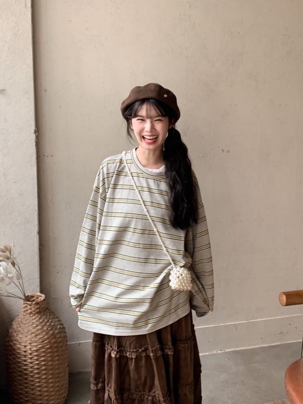 冬日午後 簡約條紋上衣 