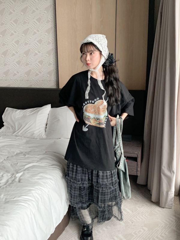 格紋控必收 日系格紋蓬蓬長裙 