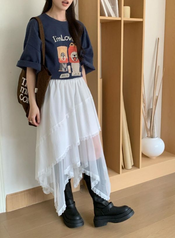 剛剛好的溫柔不規則長裙 韓系飄逸高腰裙 氣質層次穿搭（2色） 