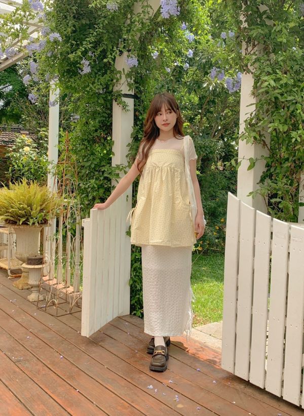 盛夏花季 雙肩綁帶大口袋碎花短洋 