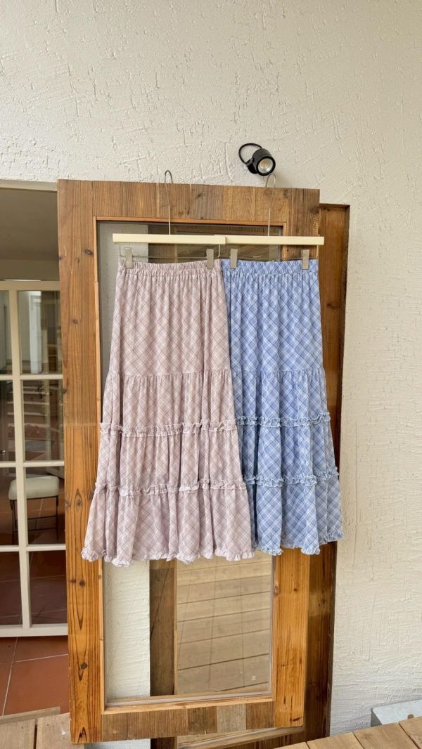 奶油花園格紋裙 春季新款 法式格紋裙 蛋糕裙 A字長裙 高腰顯瘦 氣質長裙 韓系穿搭（2色） 