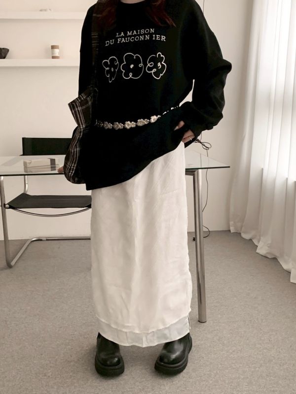 輕鬆優雅 毛絨感光澤直筒半裙 開衩設計長裙（3色） 