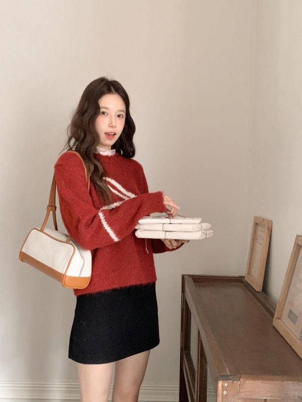 蝴蝶緋語 韓系蝴蝶結毛感針織上衣 可愛不幼稚 顯白配色 柔軟不刺癢 秋冬百搭必收（3色） 