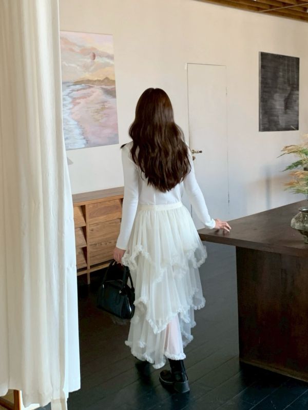 珍妮的搖籃曲 韓系復古層次紗裙 高級感垂墜不膨脹 顯瘦神比例（3色） 