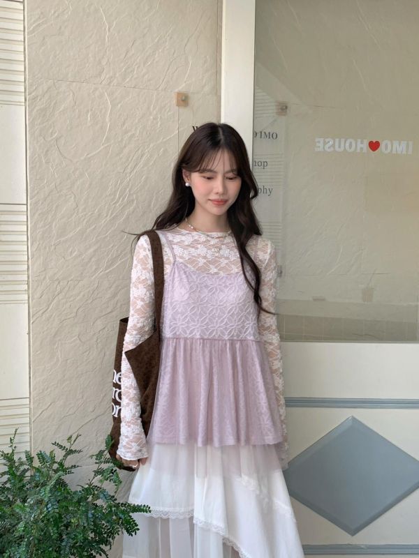 星光輕紗娃娃背心 韓系透紗層次 小性感寬鬆顯瘦 外搭內搭背心（4色） 