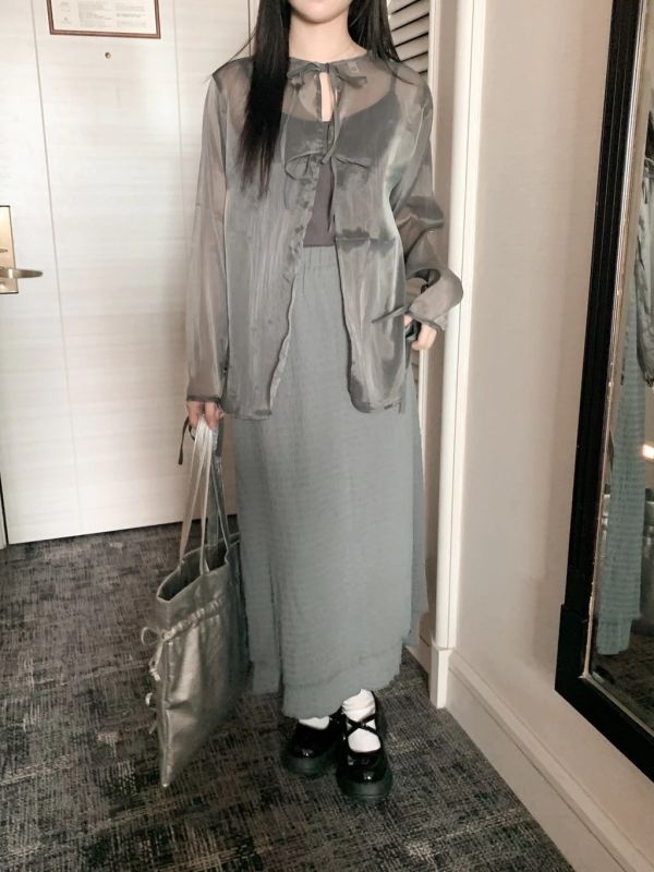 輕甜美感 優雅提花鬆緊腰層次長裙 