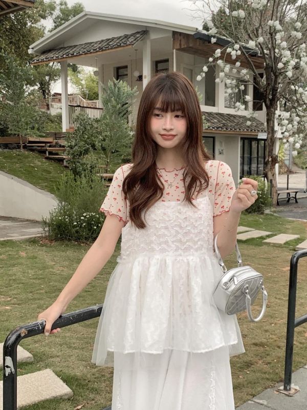 花霧蕾絲網紗背心 韓系甜美網紗背心 小隻女孩百搭疊穿（3色） 