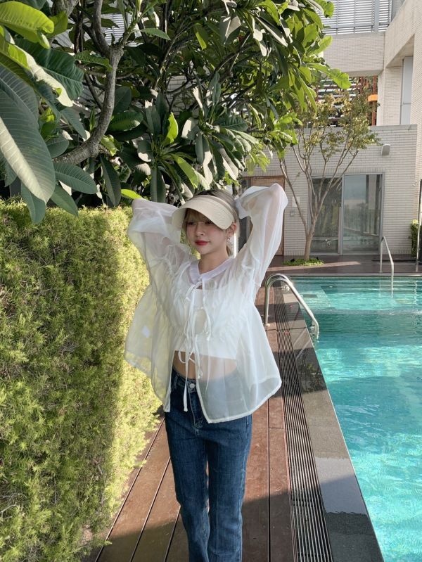 柔軟浪花 微緞面光正反兩穿綁帶罩衫(4色) 