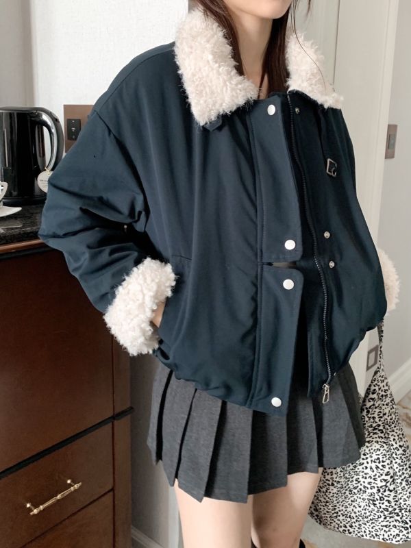 奶霜暖語 毛毛領短版外套 保暖小澎設計（3色） 