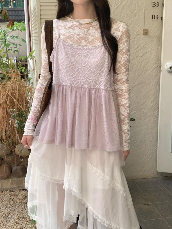 星光輕紗娃娃背心 韓系透紗層次 小性感寬鬆顯瘦 外搭內搭背心（4色） 