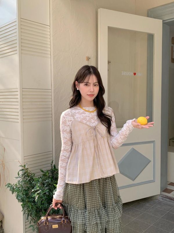 奶霧初戀 格紋細肩小背心 韓系小可愛上衣 顯瘦小隻女孩必收 