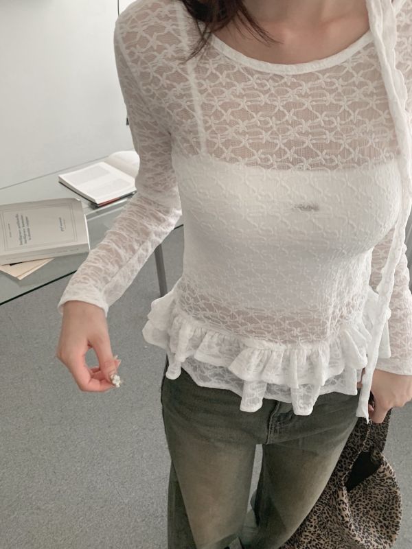 寫著初秋的少女筆記 透膚蕾絲背心（附綁帶） 
