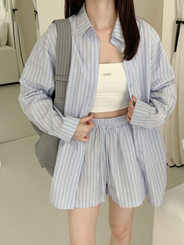 夏日小清新 簡約直條紋套裝 